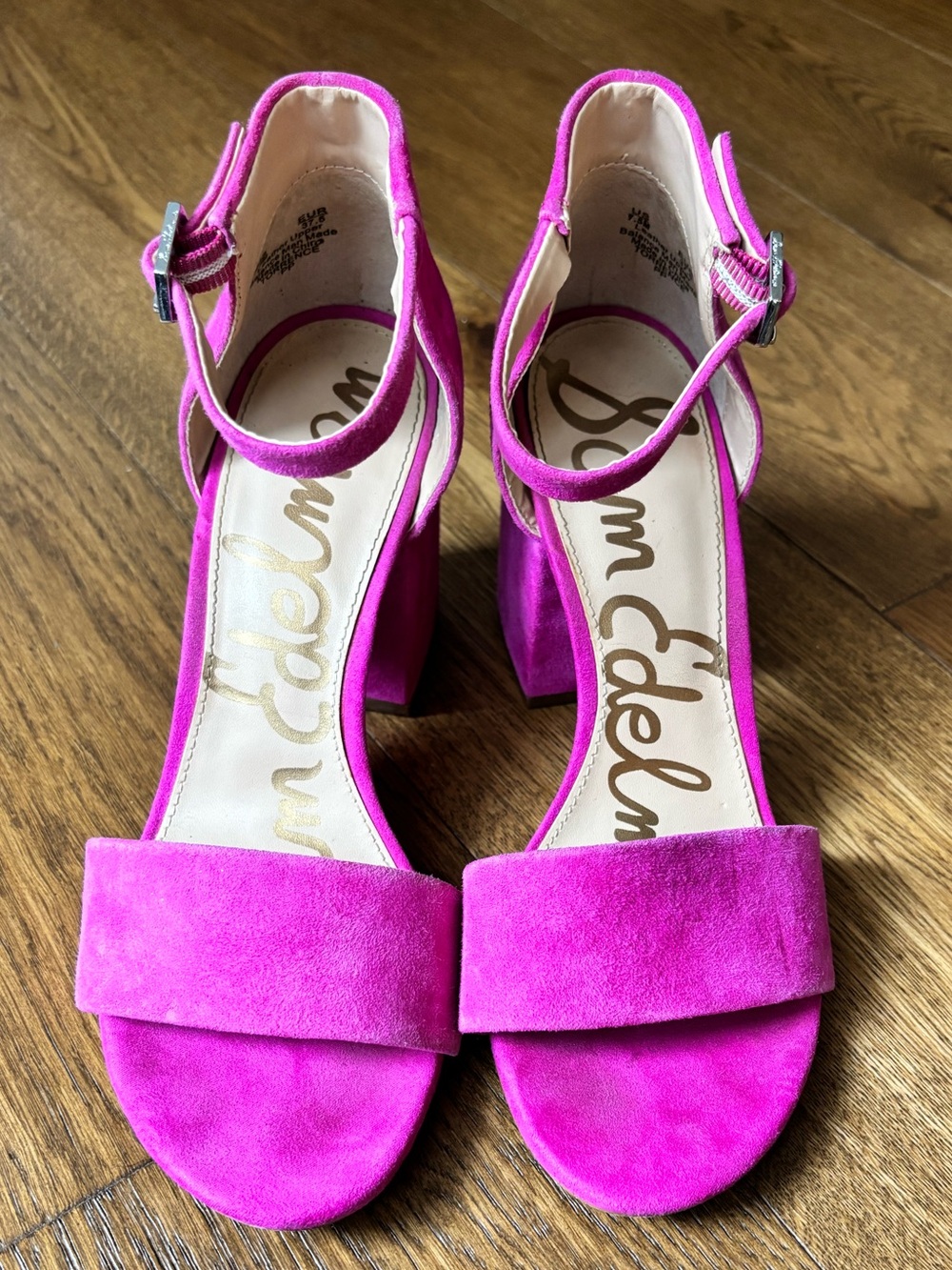 Sam Edelman Hot Pink Suede Block Heel Sandals